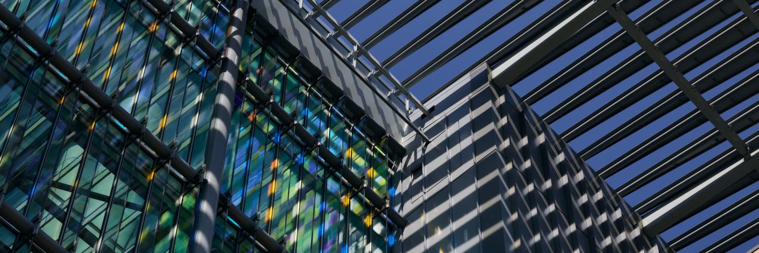 Glass windows in the roof of the Francis Crick Institute