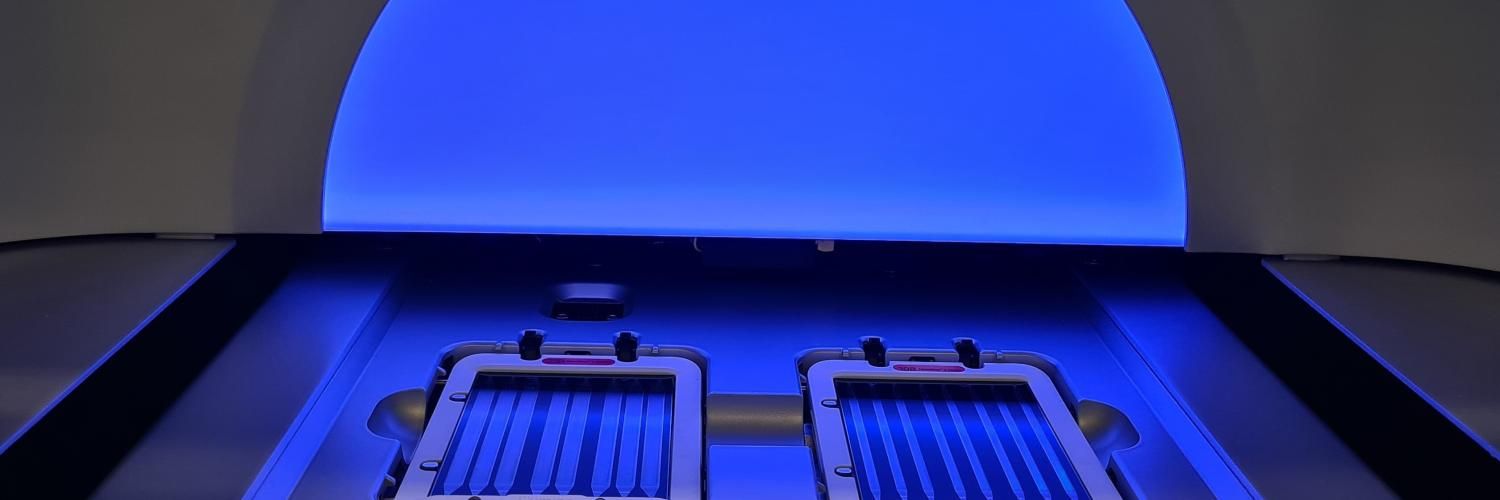 View inside one of the pieces of equipment in the Crick's Advanced Sequencing facility.